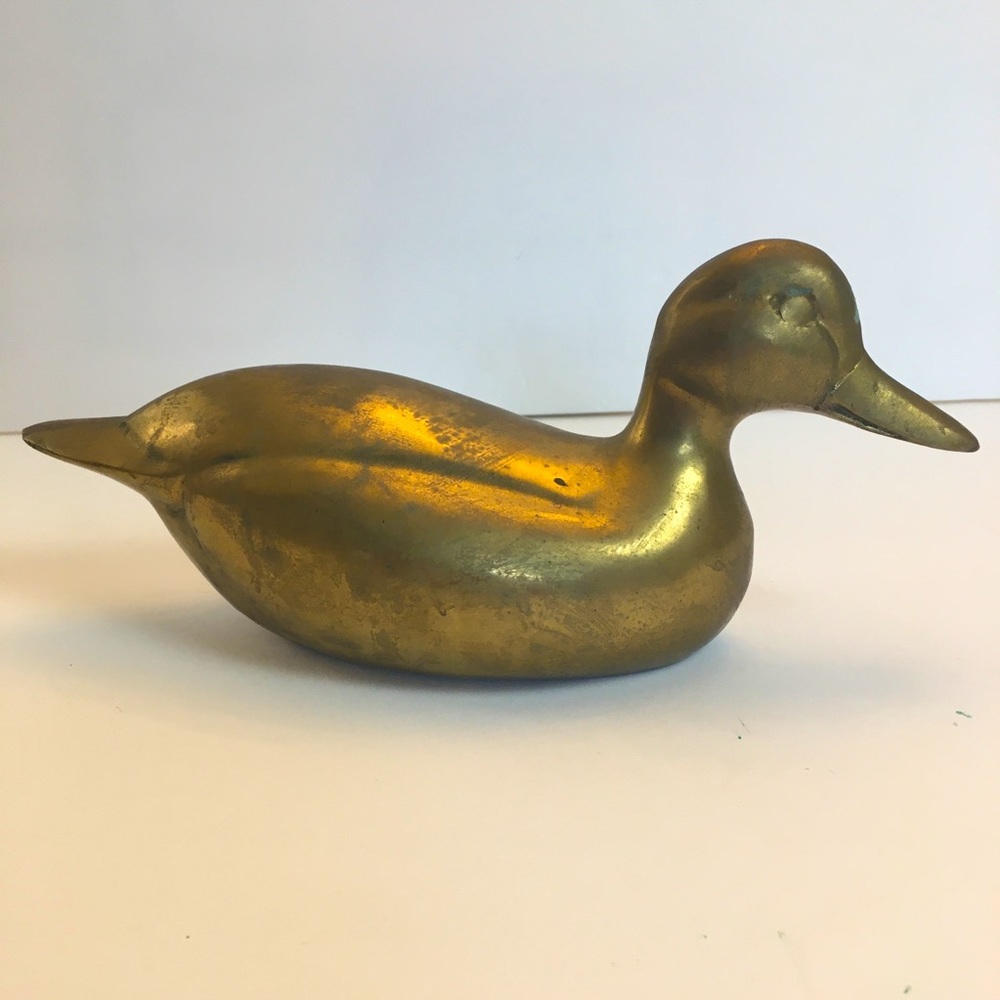 Hand Crafted Vintage Solid Brass Duck Figurine Door Stop Aged Patina 10in Large